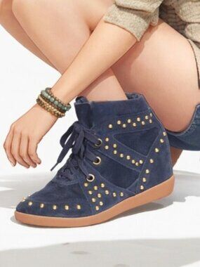 Schutz Sailfish Dark Blue Suede Hidden Wedge Lace-Up Sneaker Size 6